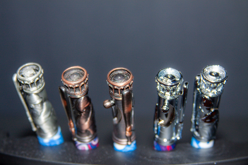 Five Baseball Pen tops showing stadiums